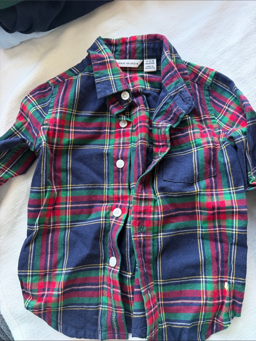 Janie and Jack Navy, Red & Green Plaid Button-Down Shirt